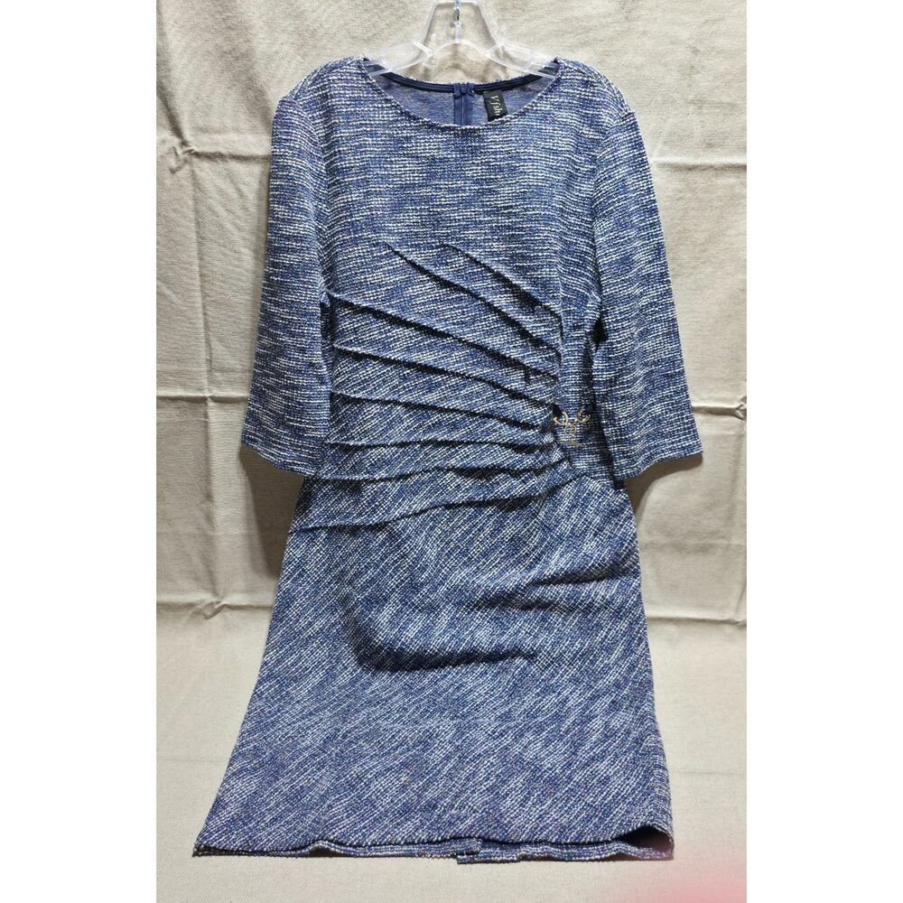 NWT VFSHOW Blue Tweed Ruched Pleated Sheath Work Cocktail Dress XXL
